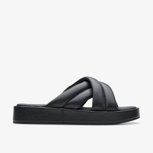 Clarks Alda Glide Black Leather Sandaler Dame Sort | FESUX-4635