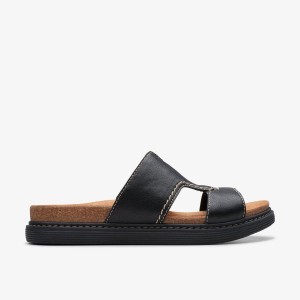 Clarks Arwell Walk Black Leather Sandaler Dame Sort | NXRTY-9483