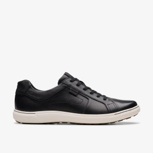 Clarks Mapstone Lace Black Leather Sneakers Herre Sort | SXMYG-6528