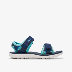 Clarks Surfing Tide Kid Navy Sandaler Børn Mørkeblå | UGRNE-9621